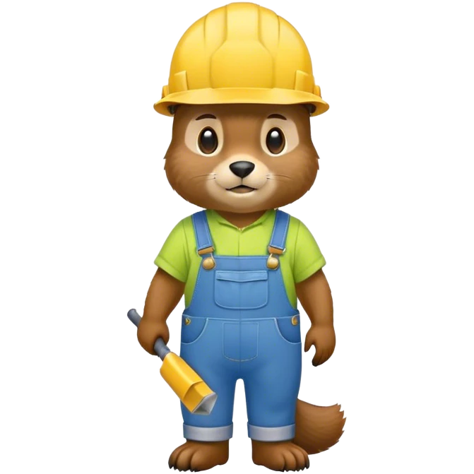 beaver worker wearing a white hard hat, blue work overalls, light green shirt emoji