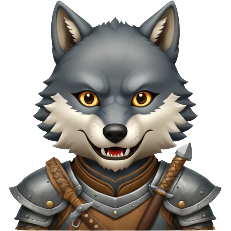 wolf face, mogolian ancient army with small knife emoji