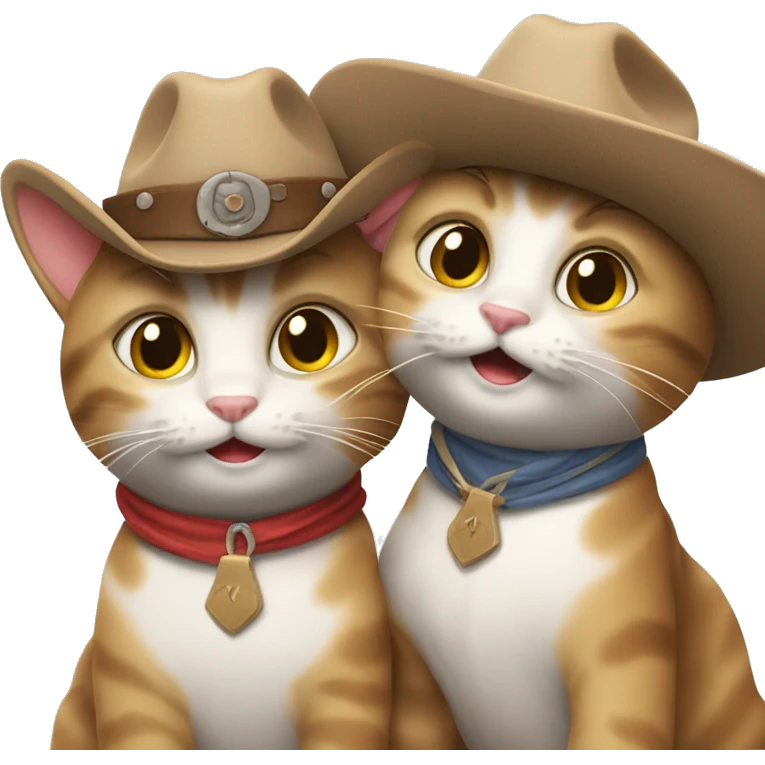 two happy cats wearing cowboy hats emoji