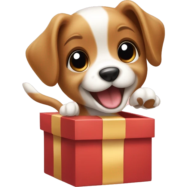 Puppy jumping from a present box  emoji