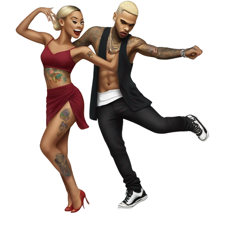 Hyper Realistic Chris Brown   dancing with his tattooed female dancer emoji