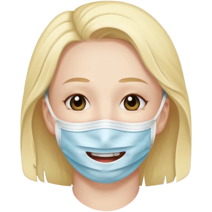 make me an emoji of a character with a tear wearing a smile face mask emoji