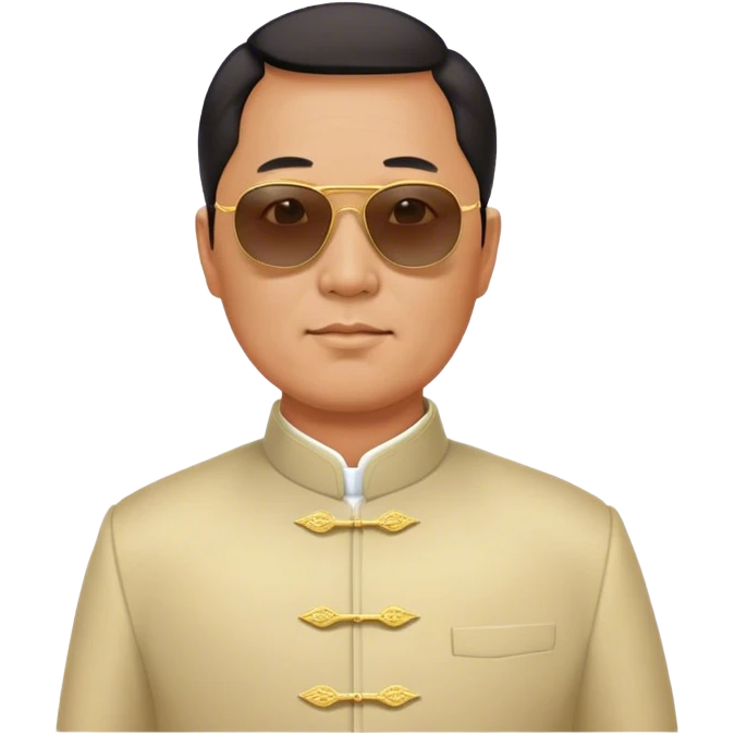 Middle aged Kim Jung Il wearing mao suit and large sunglasses emoji