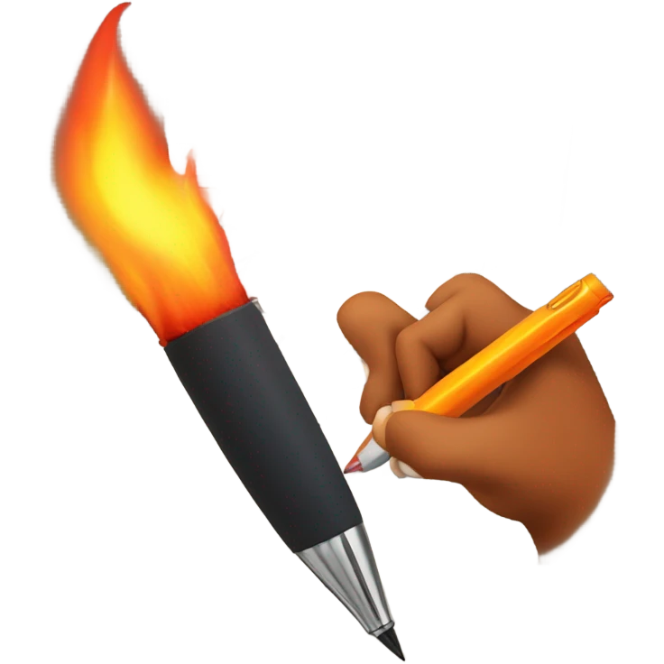 A hand holding a pen and writing with flames coming from the paper emoji