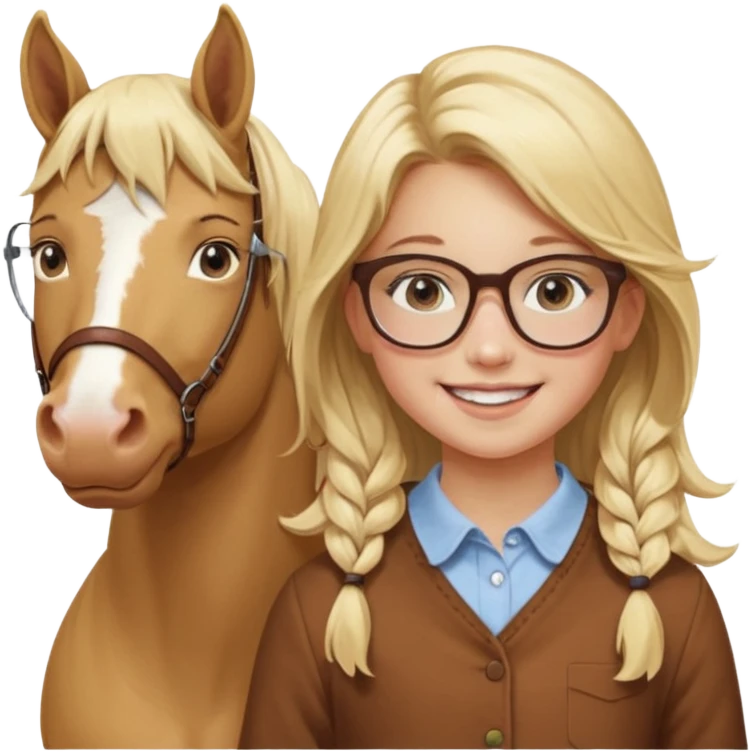 je voudrai un emoji d'une fille aux cheveux longs et blonds avec des lunettes qui fait plein de choses droles (1 avec un cheval, 1 derrière un écran ou une console, une entrain de découper, une entrain de faire un jeu de société, une qui cuisine, emoji