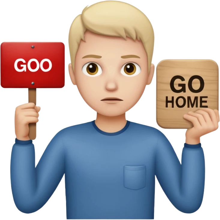 A white person holding a sign that says go home emoji
