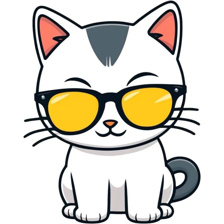cat wearing sunglasses, cartoonish sticker style emoji