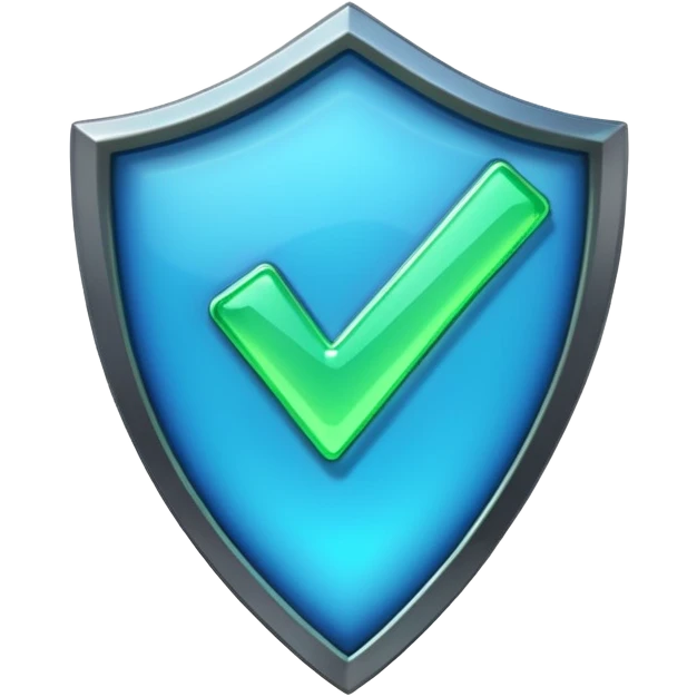 blue shield with glowing neon green check mark emoji