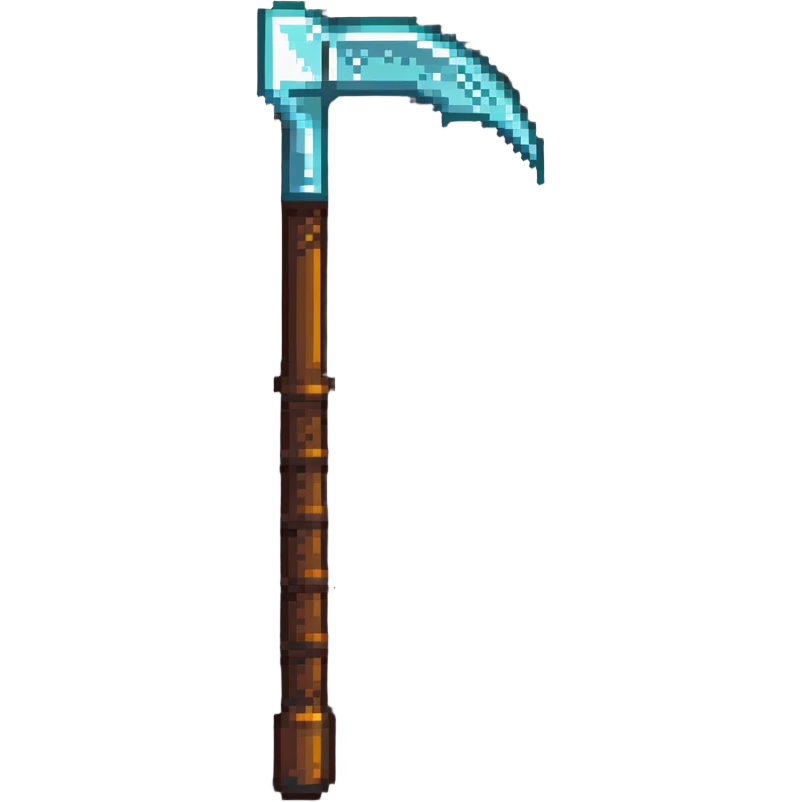 pixelated diamond pickaxe with brown handle emoji