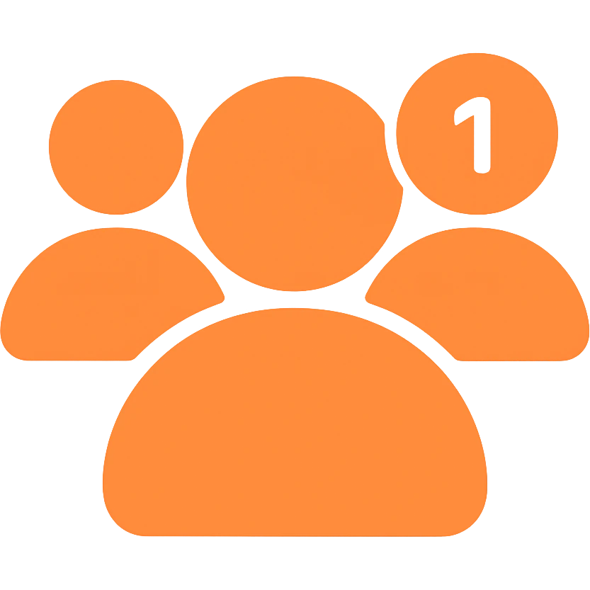 Remove the borders and add a small social detail like a notification icon or social symbol to the follower silhouette, keeping the orange color #fe6601 and transparent background. emoji
