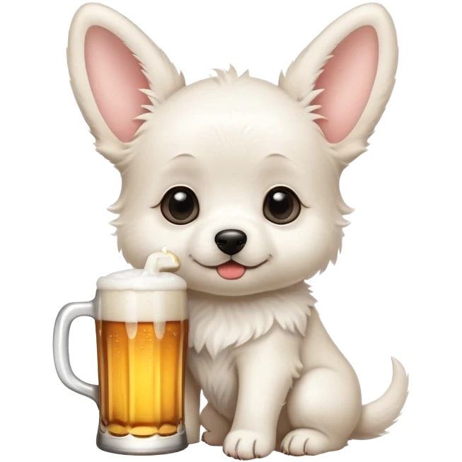white tiny puppy with big beer emoji
