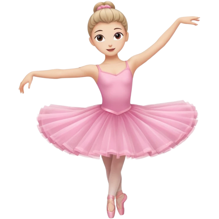 A graceful ballerina in a pink tutu, spinning lightly with arms curved elegantly with her legs
 emoji