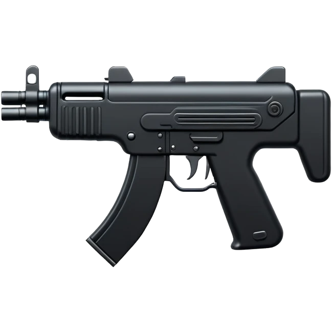 An emoji representing an Uzi submachine gun. The design is sleek, compact, and modern, with a simple black silhouette, symbolizing power, defense, or military themes emoji