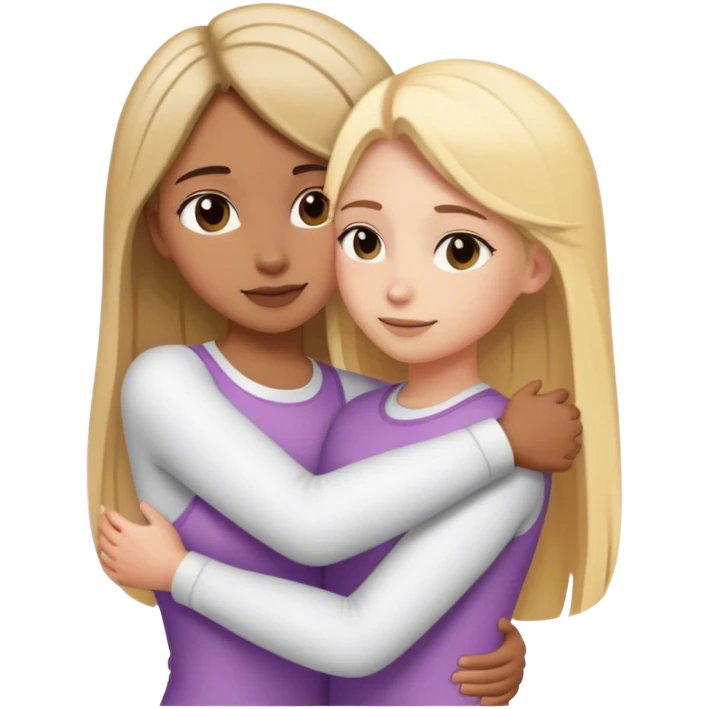 Girl with short straight brown hair hugging a girl with long blonde hair emoji