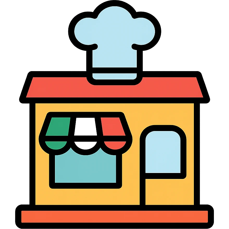 classic Italian restaurant building with chef hat sign emoji