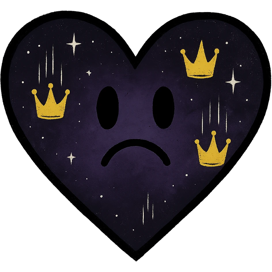 emo heart with night sky and falling crowns, remove background emoji