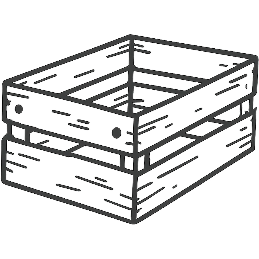 an empty wine crate, hand-drawn sketch style, black outlined hand drawn icon emoji