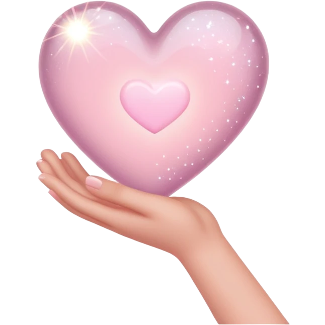 Pale pink heart with sparkles on the hand emoji