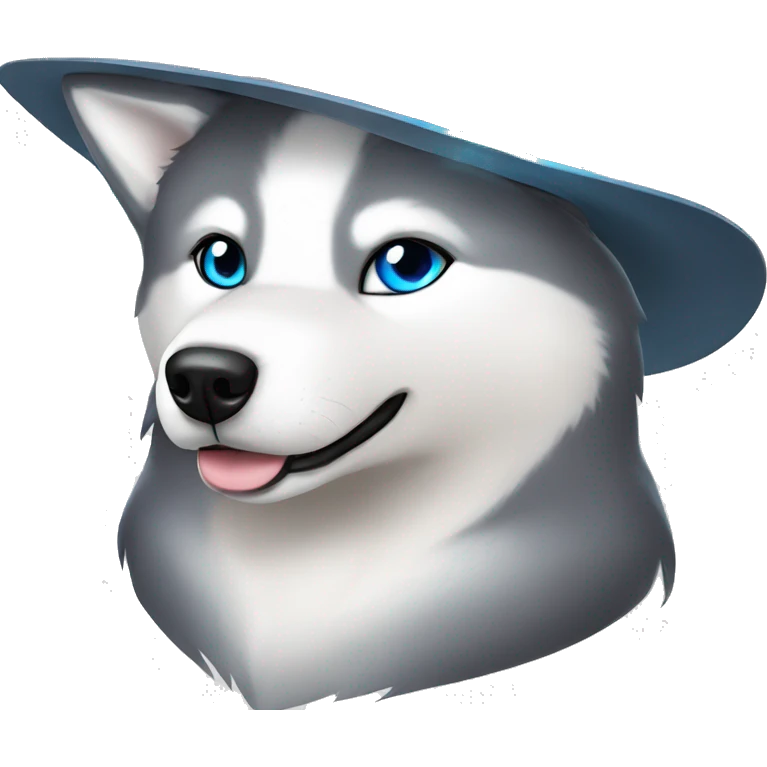 Gray Siberian Husky with blue eyes Jedi holding lightsaber cowboy hat  emoji