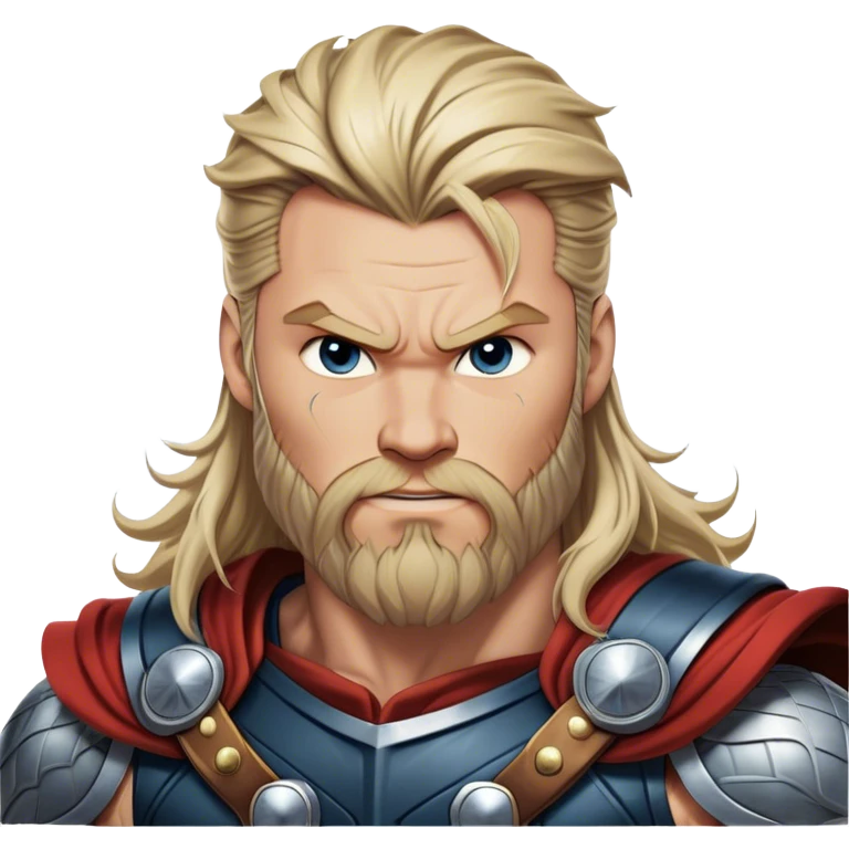 Cinematic Realistic Thor Portrait, depicted with lifelike skin texture and a commanding, muscular build that radiates divine strength. His piercing eyes, framed by rugged, flowing hair and a well-groomed beard, exude both determination and amiable authority. Clad in his signature armor with subtle hints of mystical lightning, the portrait is rendered in dynamic natural lighting with a radiant, heroic glow. emoji