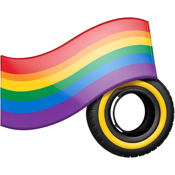emoji-style vector of LGBT rainbow flag, vivid colors, with bold realistic black tire skid marks diagonally across, compact, high contrast, clear, white or transparent background emoji
