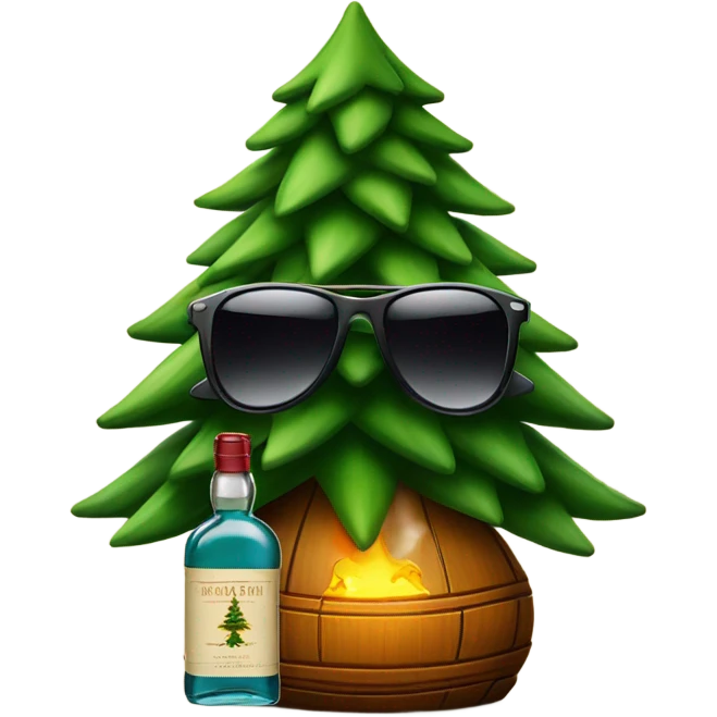 Christmas tree with sunglasses and a bottle of whisky emoji