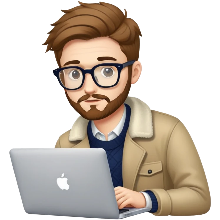 college stylish British  hipster man with MacBook with glasses emoji