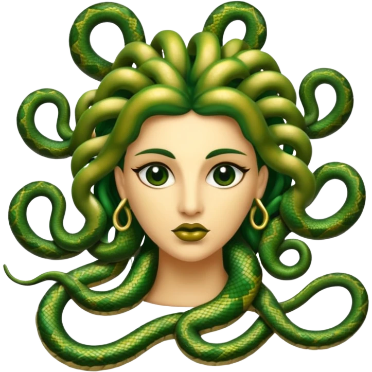 The Sicilian Medusa in gold and green and make the snake hair have snake faces  emoji