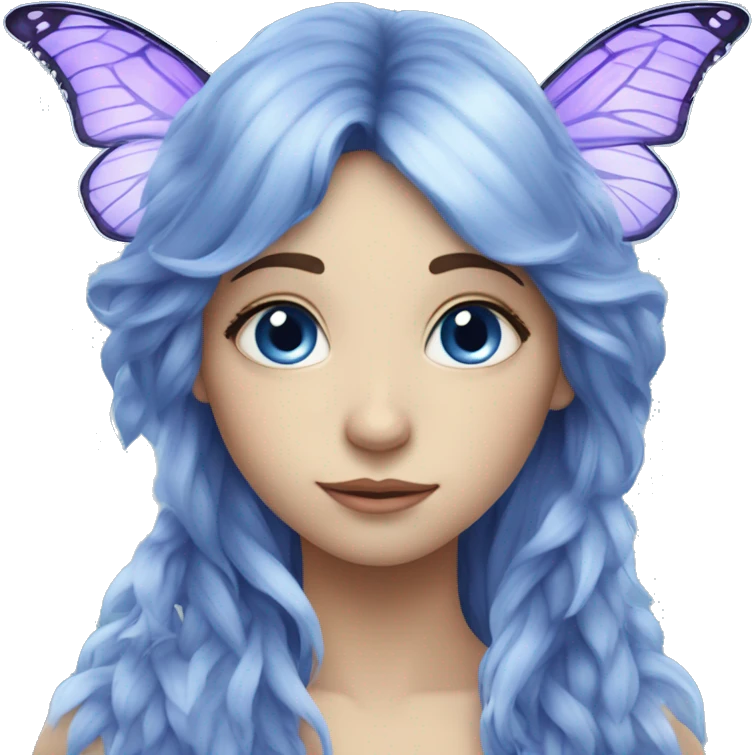 Beautiful, cornflower, fairy, blue, silver, purple, long hair, big butterfly wings emoji