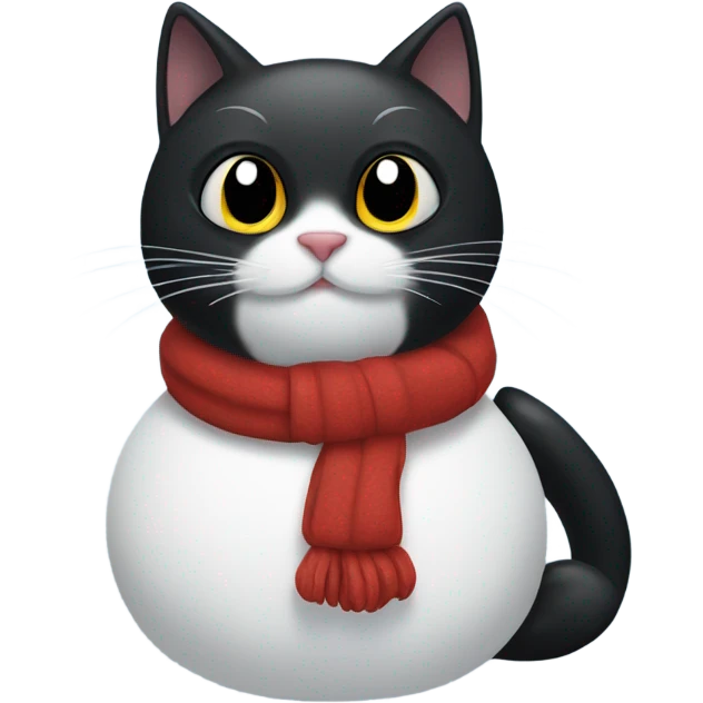 Black cat sat by a snowman  emoji