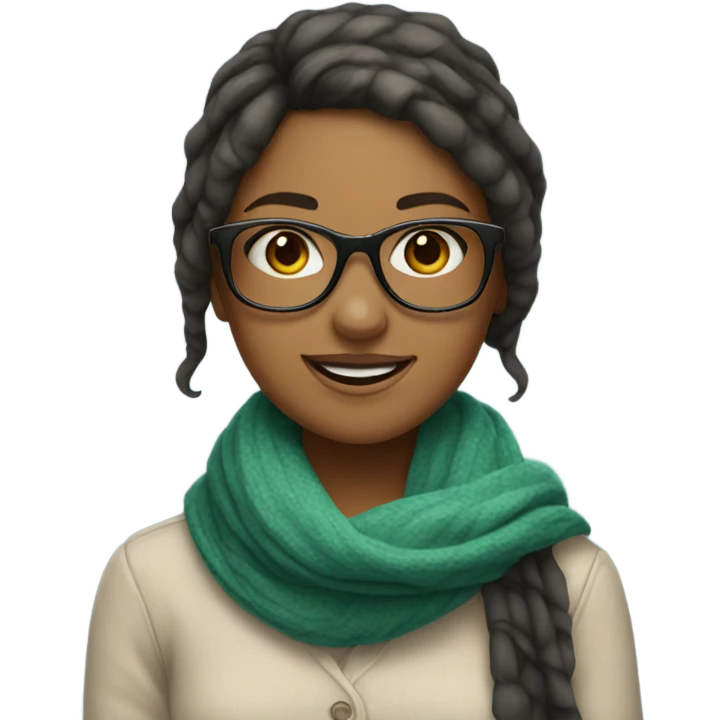 Girl wearing a scarf with smile and glasses emoji