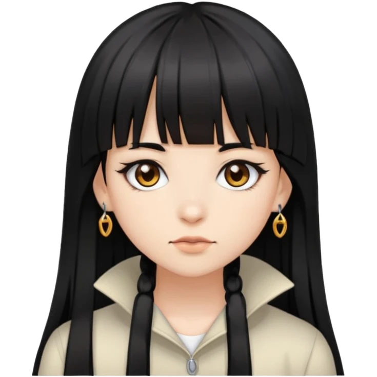 Girl with bangs and brown eyes, long straight black hair with piercings emoji