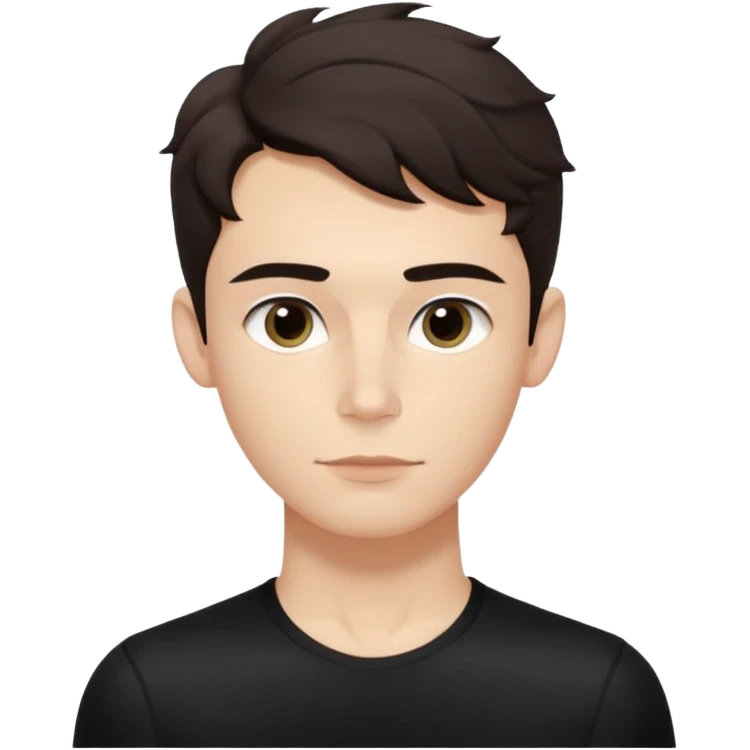 Minimalist emoji of a slender young man doing pilates, smooth rounded face, high cheekbones, almond eyes with dark brows, small button nose, soft lips, defined jawline, tousled dark wavy medium hair, boyish beauty, cute and expressive, flat colors, simple shading. Black accent outfit. emoji