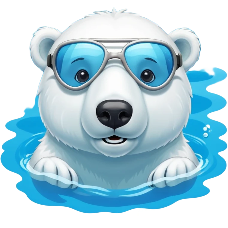 friendly anthropomorphised polar bear swimming in a pool wearing swimming goggles emoji