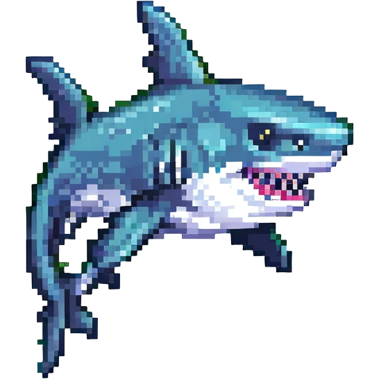 pixel art shark with a black tophat, side view emoji