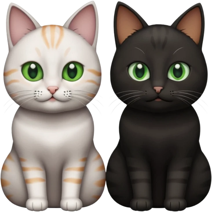 Can you make an emoji of two cats looking at each other, one black with brown eyes and the other gray with green eyes? emoji