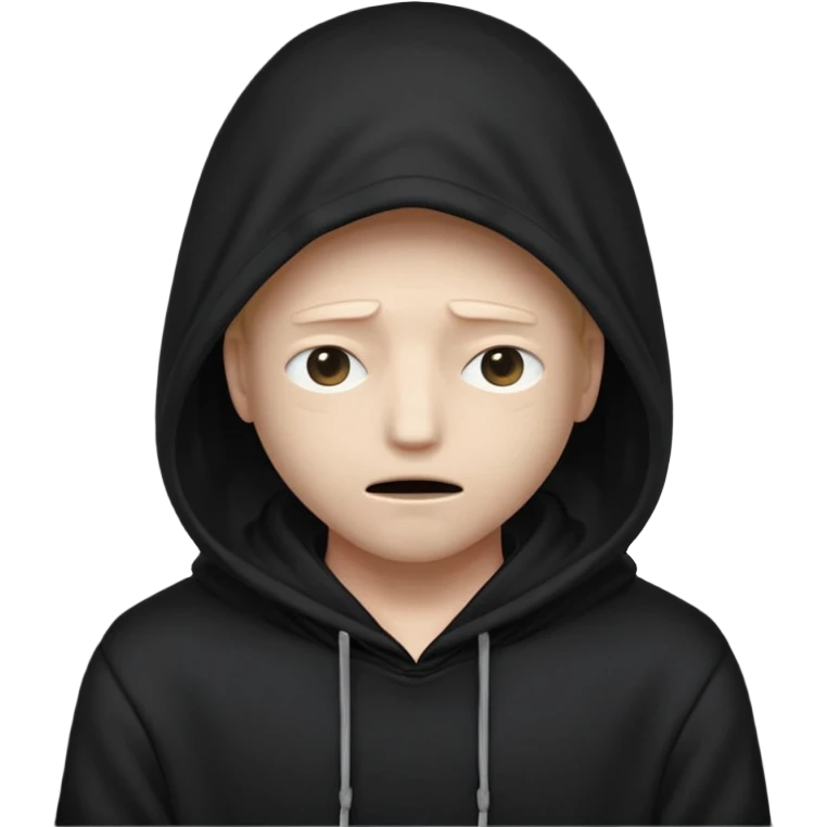 A mysterious character in a black hoodie, with the hood completely hiding their face in darkness—no eyes, no mouth visible. The overall atmosphere is dark and enigmatic, with a soft light from behind.
 emoji
