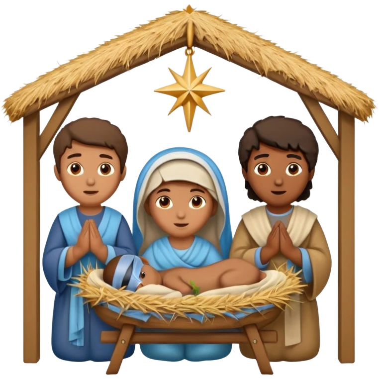 nativity scene in a manger with humans with Mediterranean skin color emoji