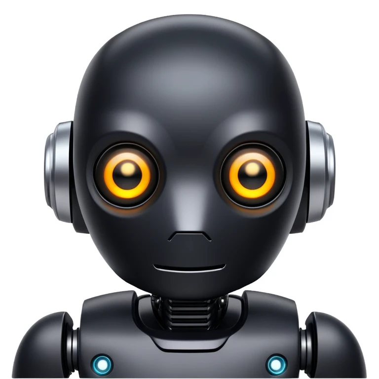 black robot with white led eyes, red background emoji