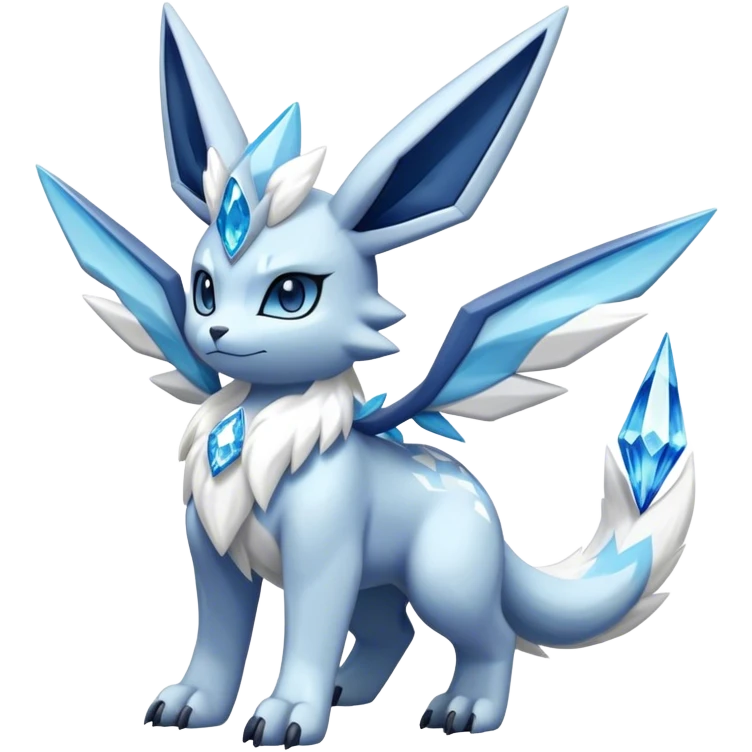 Fluffy ethereal Kyurem-Glaceon-dialga-hybrid, full body emoji