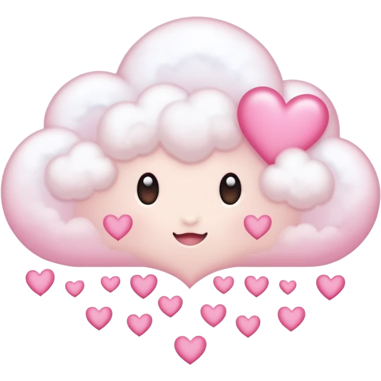 Plain white cloud with pale pink aura surrounding with hearts coming out the bottom emoji