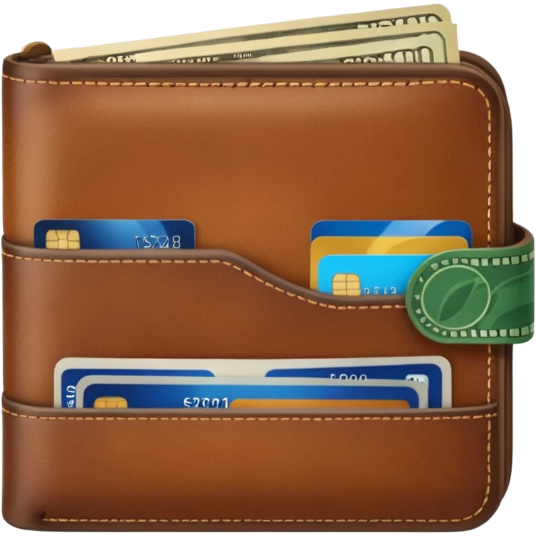 portefeuille marron avec pleins de billet et carte bancaire emoji