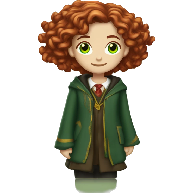 1 Hermione granger with red hair green eyes and her hupplepuf wizard clothese emoji