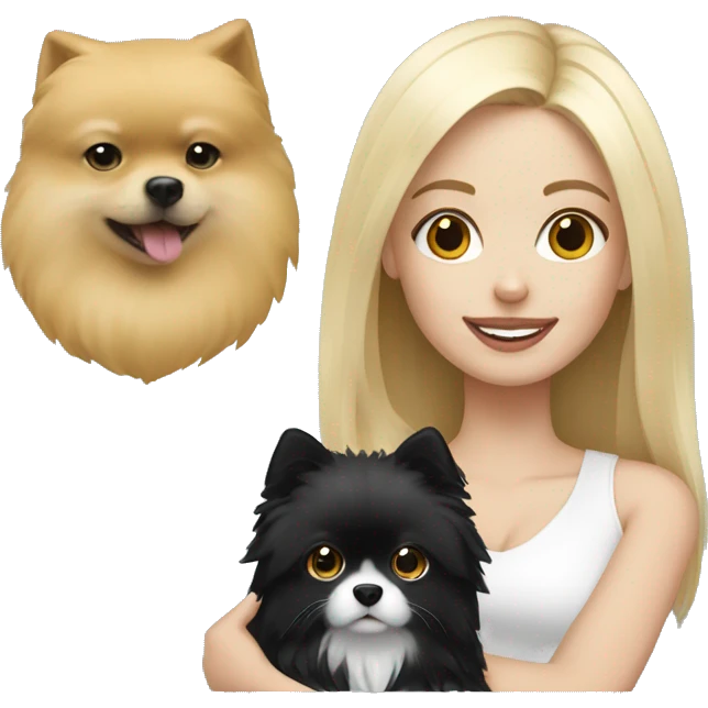 blond hair girl holding a black and white pomeranian  emoji