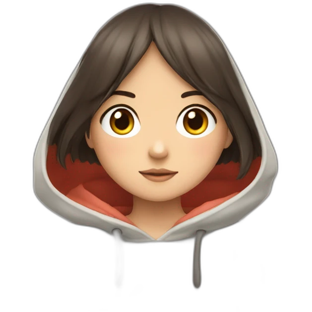 Fille Brune avec un sweat-capuche Totoro avec les couleurs de Totoro emoji