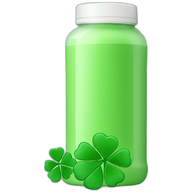 Green Protein Powder Jar with lucky clover happy emoji