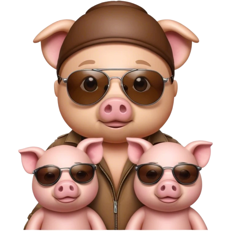 Pig with wife and twin pigs, pig has aviators on and bear emoji