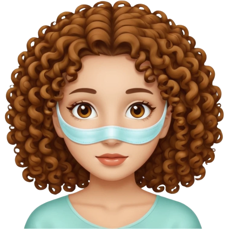 Girl with brow eyes and curly hair with mask for skincare emoji