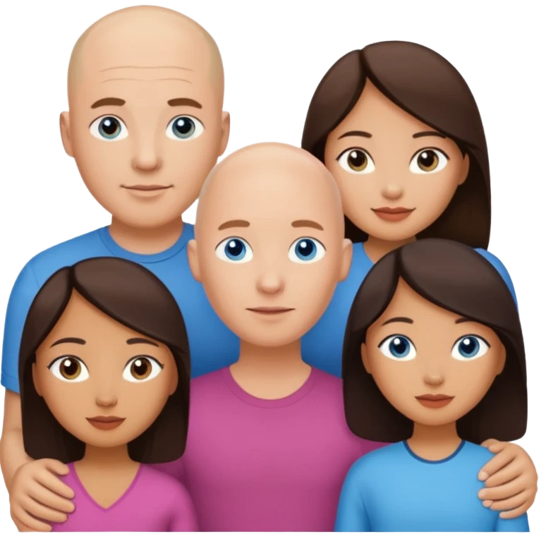 Bald white man blue eyes in love with Filipina woman 2 young Filipina girls emoji