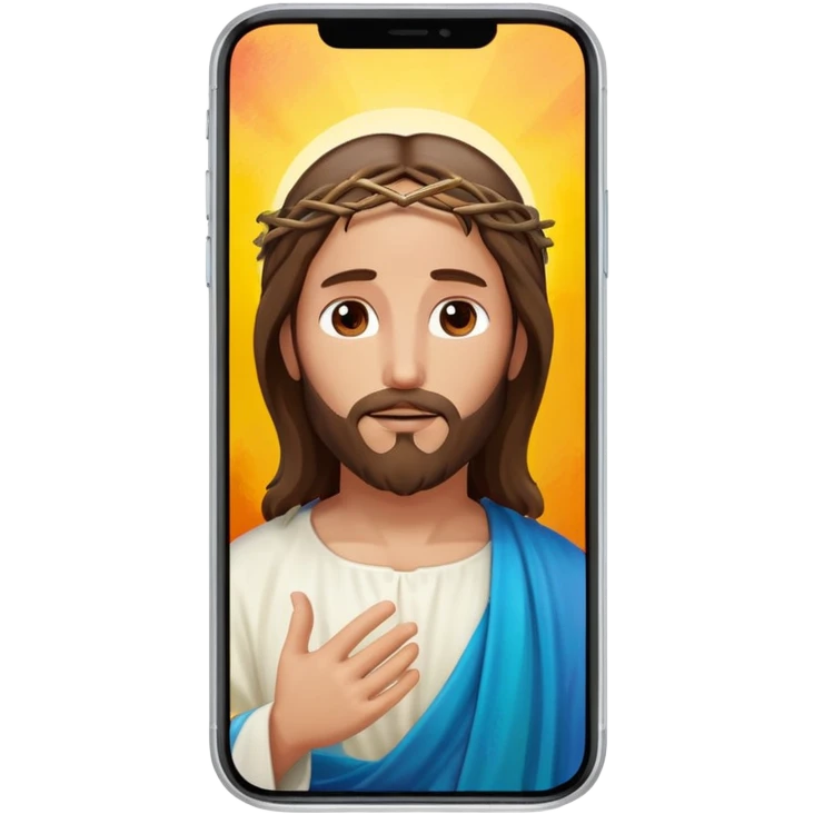 iPhone screen showing a digital painting of Jesus, clearly visible on the phone display emoji